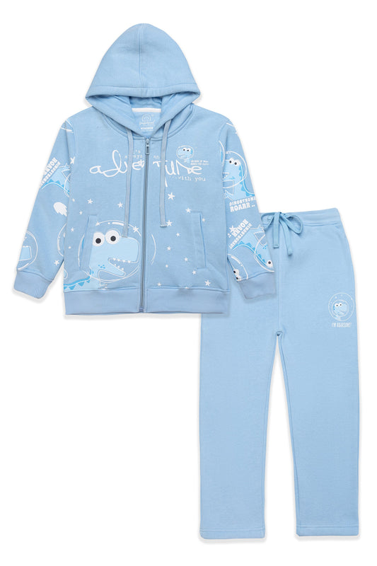 Blue Dinosaur Adventure Hoodie Set