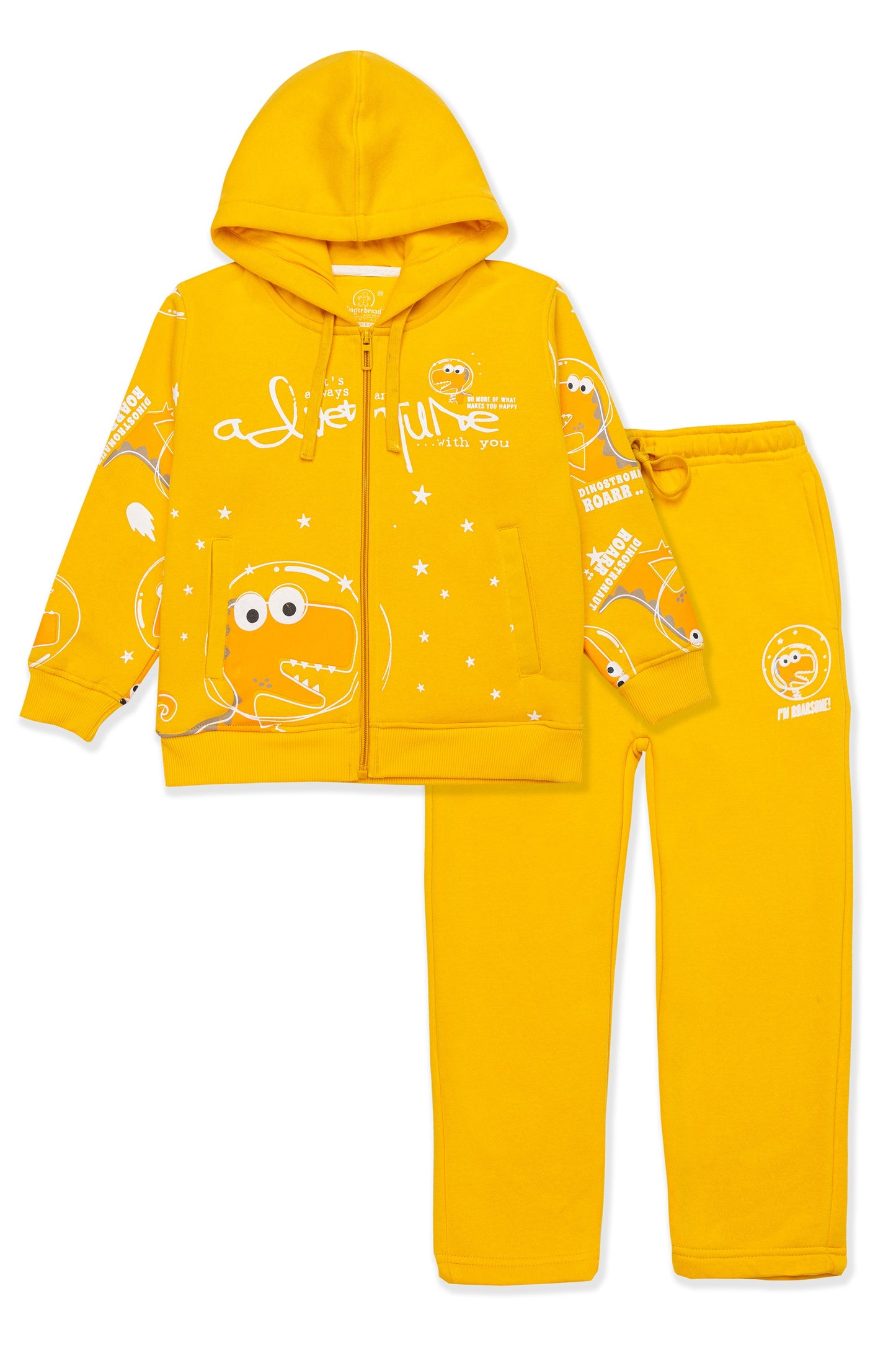 Yellow Dinosaur Adventure Hoodie Set