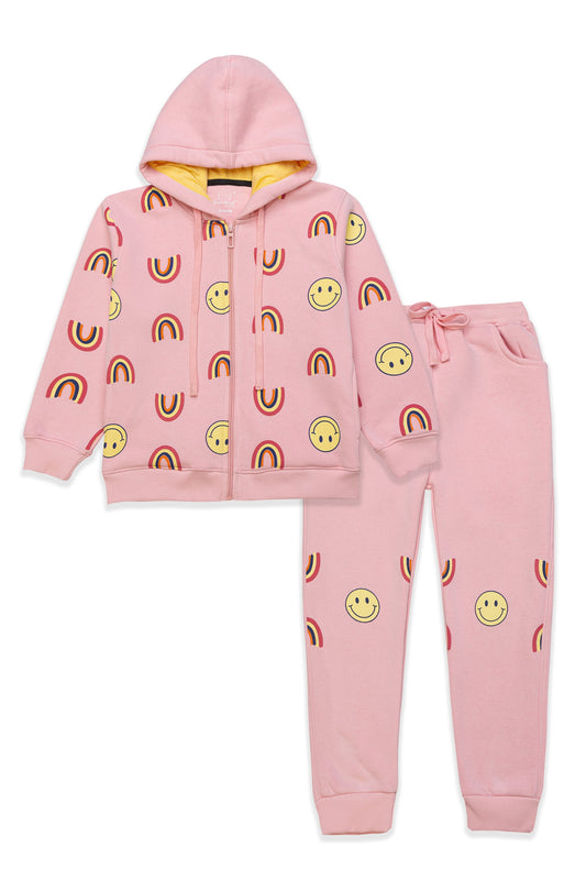 Pink Rainbow & Smile Hoodie Set