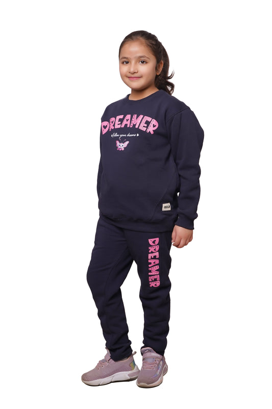 Girls "DREAMER" Navy Blue Sweatshirt & Jogger Set