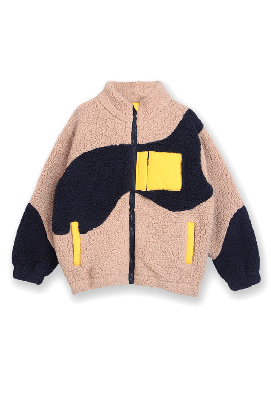 Soft plush sherpa color block jacket
